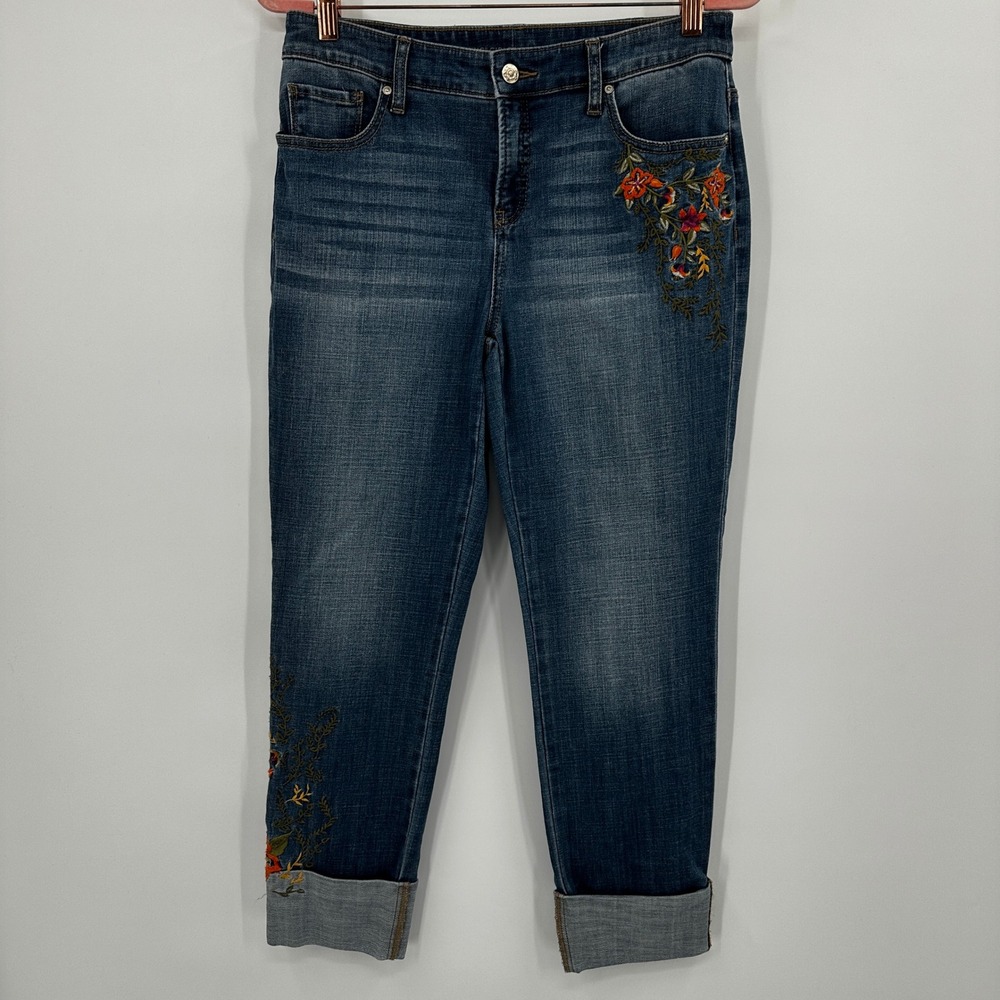 Chicos So Slimming Girlfriend Slim Leg Ankle Jeans Embroidered Floral Cottage 4 - Picture 5 of 10